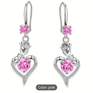 Pink Hollow Heart Rose Flower Earrings